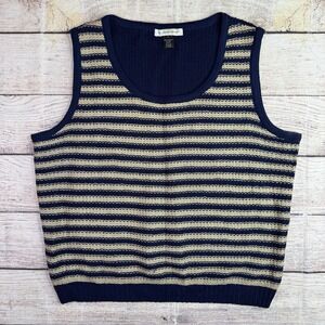 Vintage St John Sport Wool Knit Sweater Vest M Navy Gold Stripe 90s USA